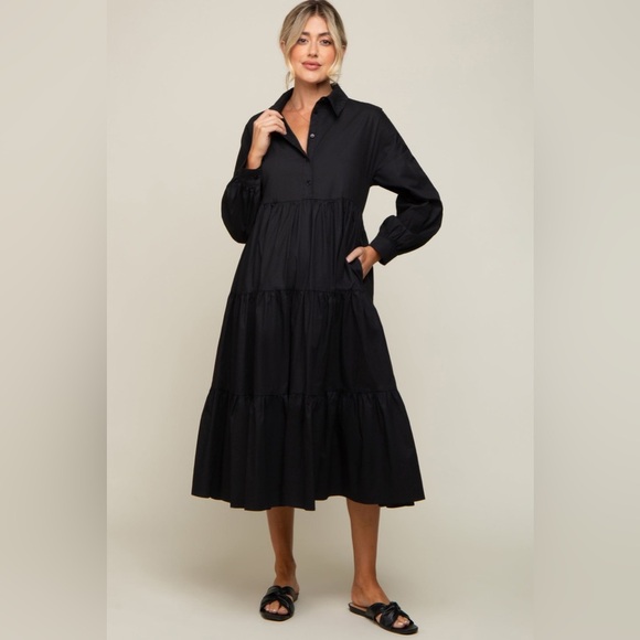 Pinkblush Dresses & Skirts - Pinkblush long sleeve button up tiered midi dress nwt